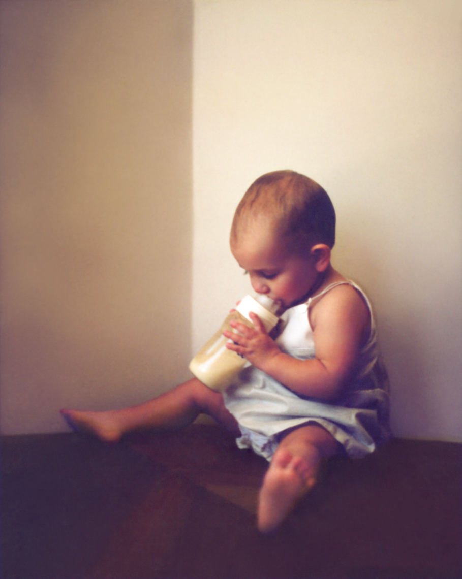 Baby sitting up with bottle | Visual Storytelling Photographer